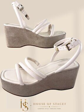 Michael Kors Platform Wedge Sandals Nude Cream Strappy Size 8